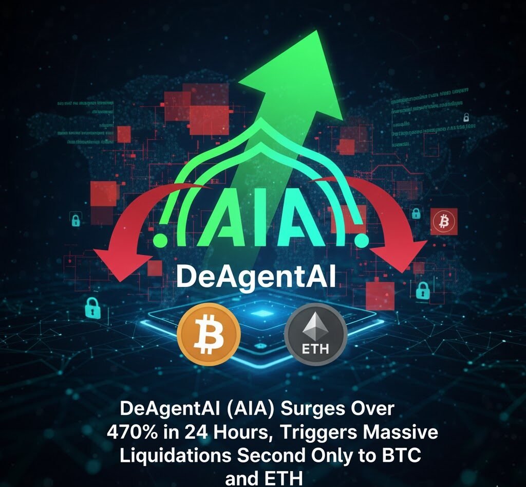 DeAgentAI (AIA) Surges Over 470% in 24 Hours, Triggers Massive Liquidations Second Only to BTC and ETH