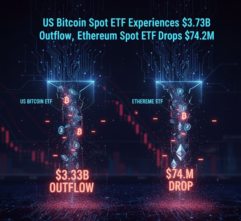 US Bitcoin Spot ETF Experiences $3.73B Outflow, Ethereum Spot ETF Drops $74.2M