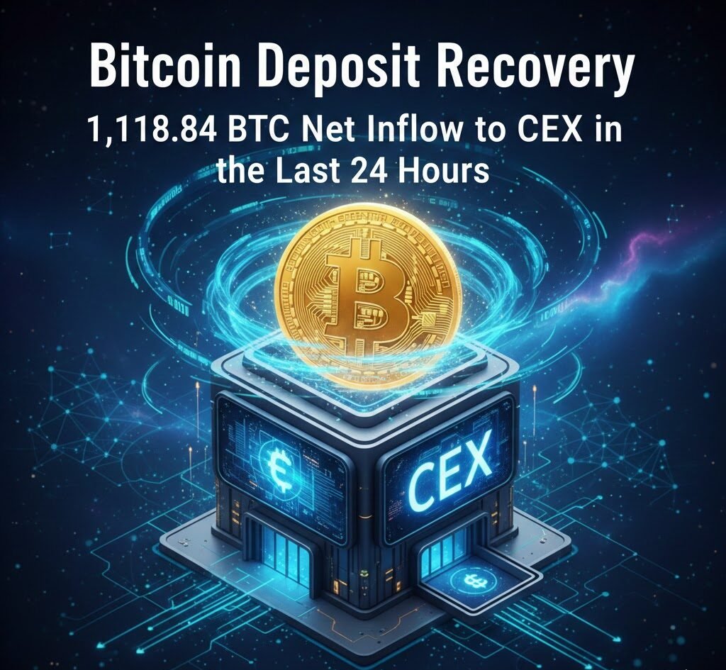 Bitcoin Deposit Recovery, 1,118.84 BTC Net Inflow to CEX in the Last 24 Hours