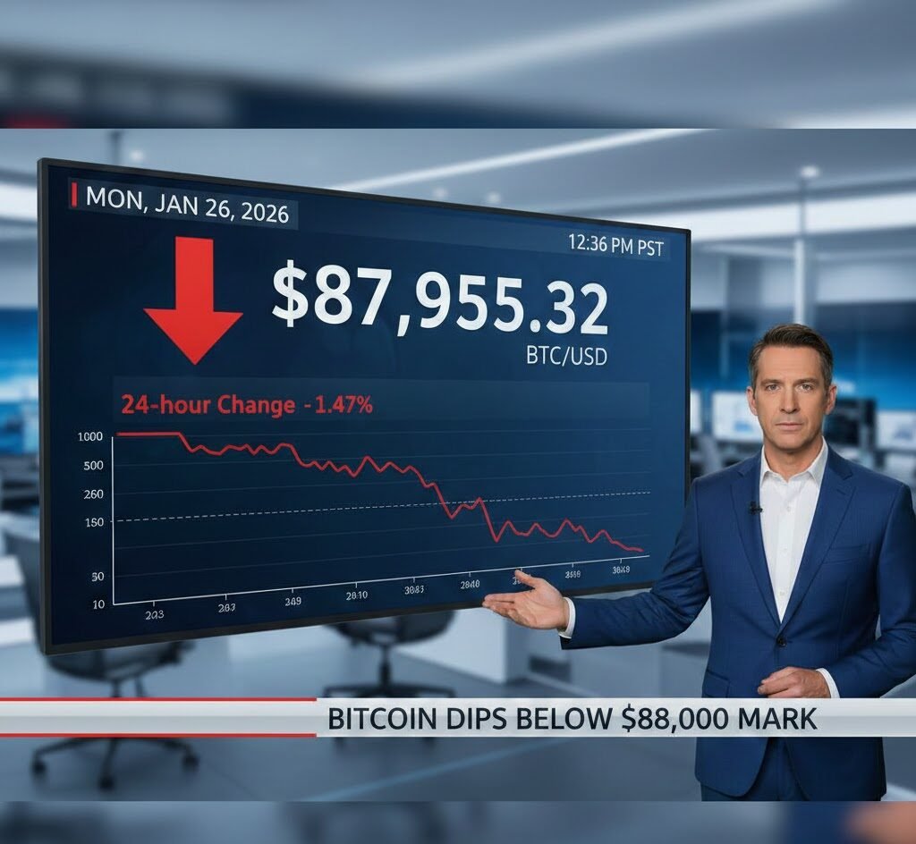 Bitcoin Dips Below $88,000, 24-hour Change -1.47%