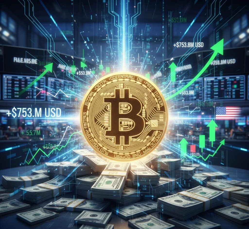 Yesterday, the US Bitcoin Spot ETF saw a significant net inflow of $753.8 million