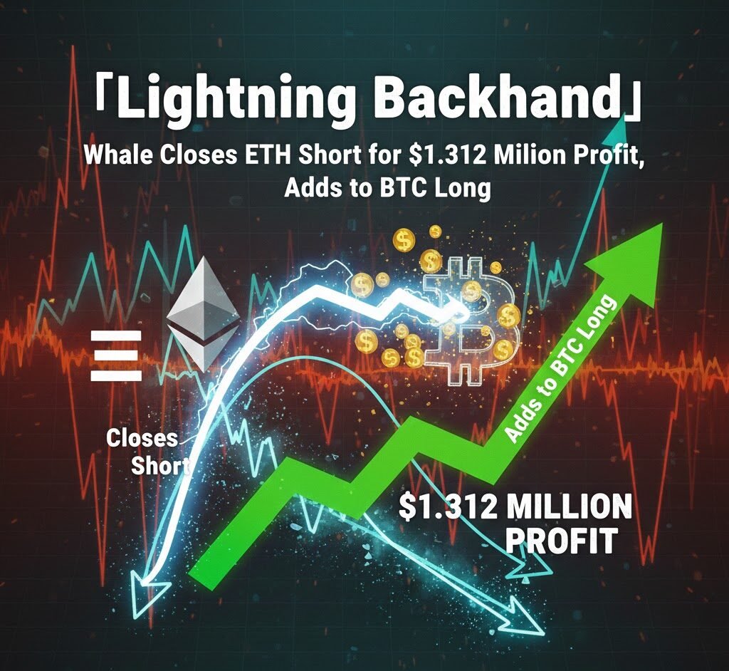 「Lightning Backhand」 Whale Closes ETH Short for $1.312 Million Profit, Adds to BTC Long