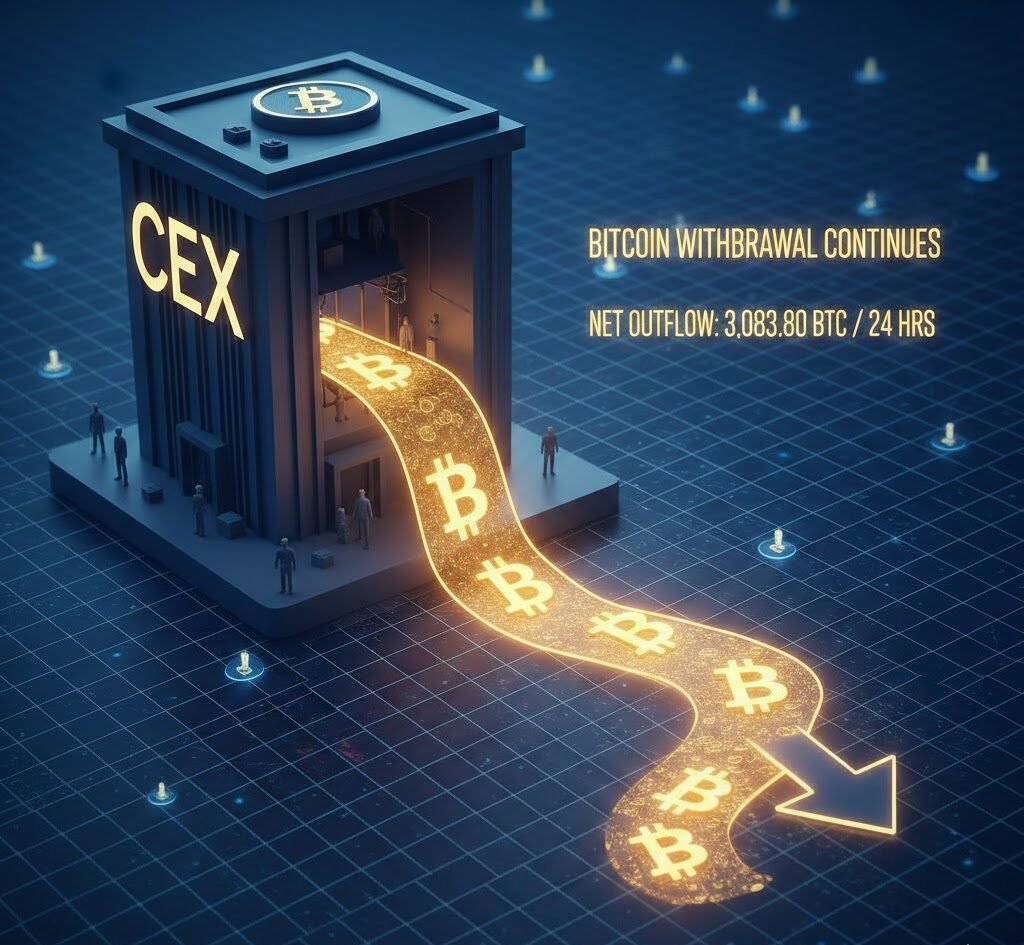 Bitcoin Withdrawal Sentiment Continues, with a CEX Net Outflow of 3,083.80 BTC in the Last 24 Hours