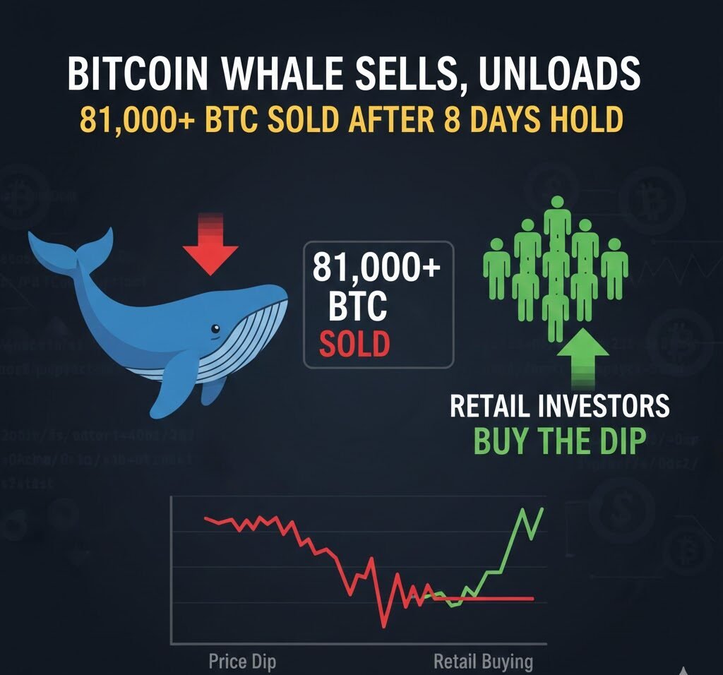 Bitcoin Whale Holds for 8 Days, Sells Over 81,000 BTC; Retail Investors Buy the Dip