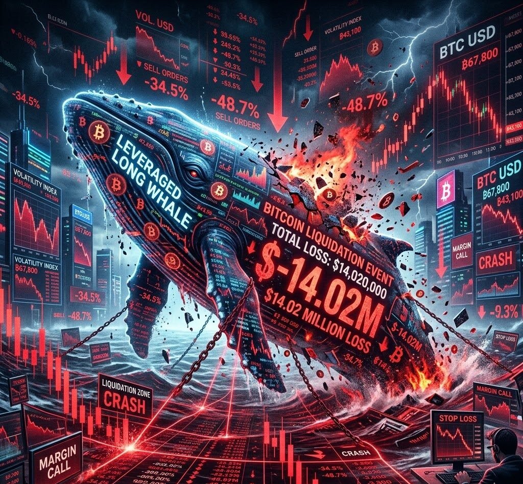 A Leveraged Long Whale of a Bitcoin Liquidation Event, Resulting in a $14.02 Million Loss