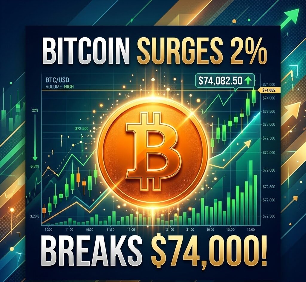 Bitcoin Surges 2%, Breaks $74,000