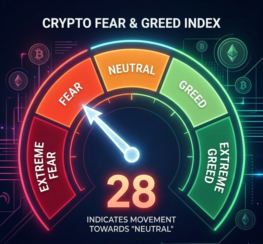 Crypto Fear & Greed Index Rises to 28, Exiting "Extreme Fear" Zone