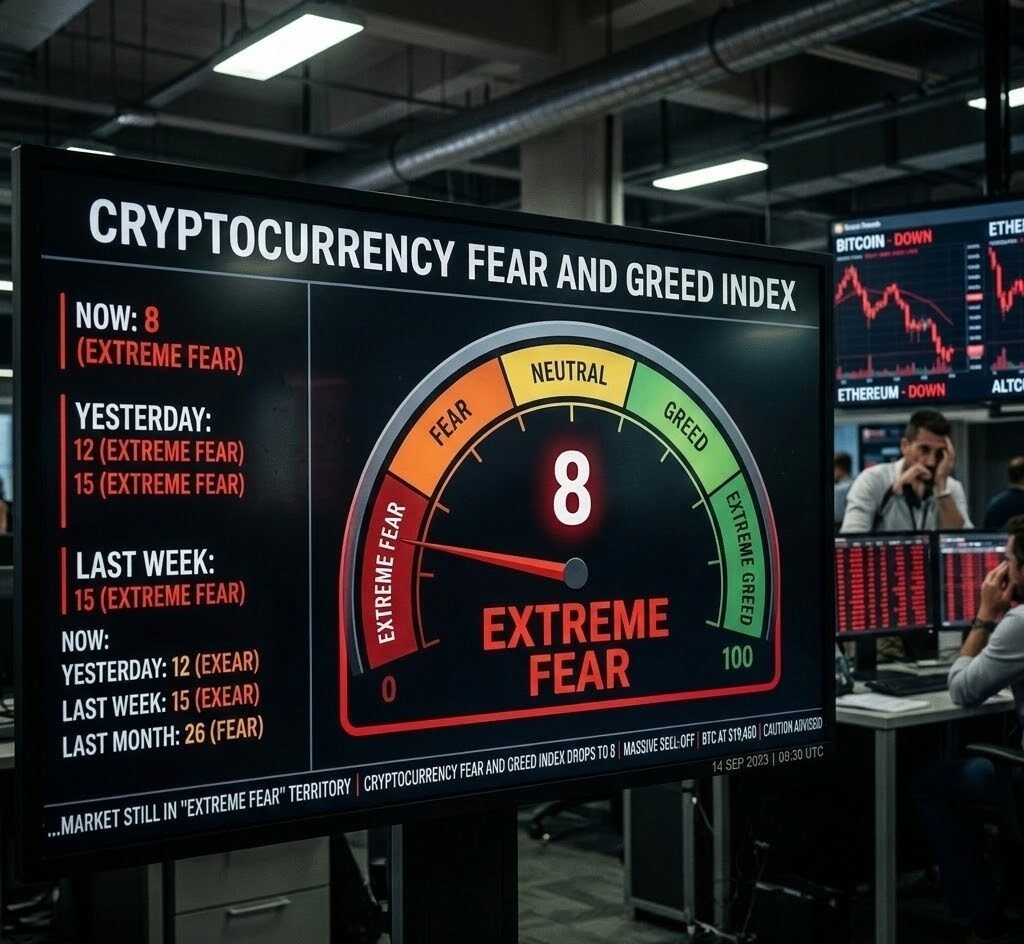 Cryptocurrency Fear and Greed Index Drops to 8, Market Still in "Extreme Fear" Territory