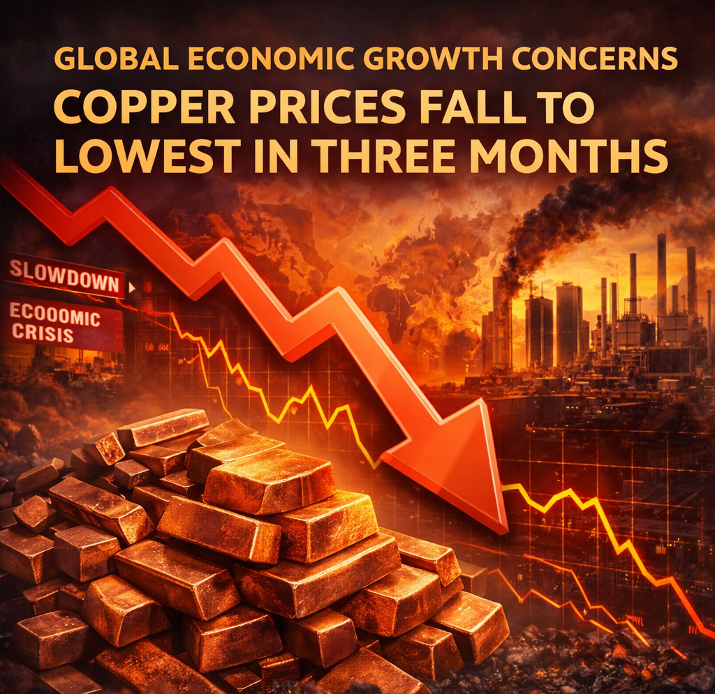 Due to increasing concerns about global economic growth, copper prices fell to the lowest level in three months