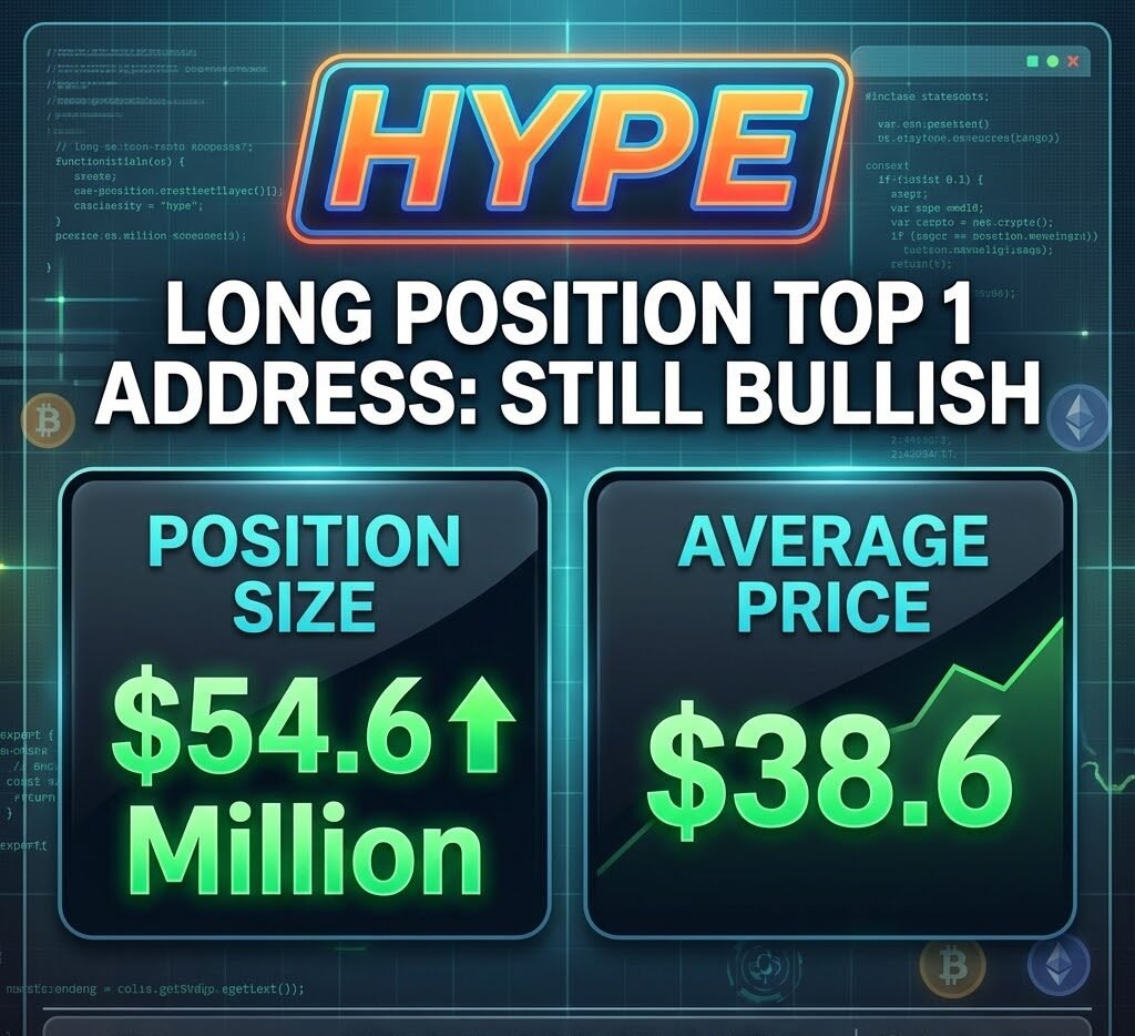 HYPE Long Position TOP 1 Address Still Bullish at an average price of $38.6, with a position size of $54.6 million