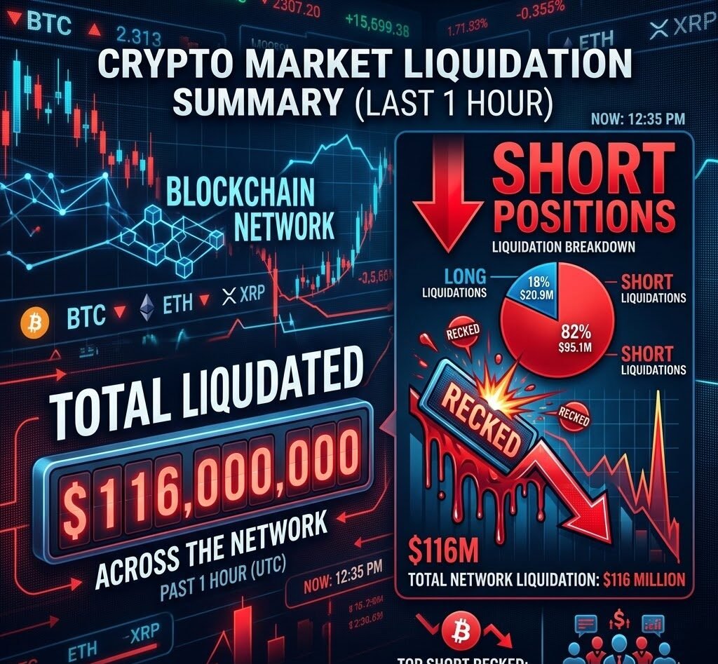 In the last 1 hour, a total of $116 million was liquidated across the network, with the primary liquidated position being a short position.
