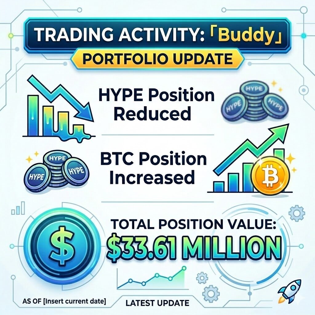 「Buddy」 continues to reduce HYPE longs, increase BTC longs, total position now at $33.61 million