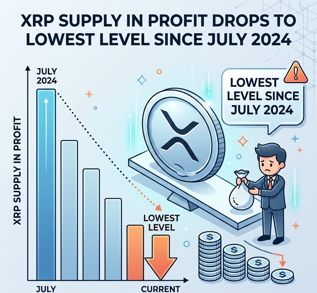 XRP Supply In Profit Drops To Lowest Level Since July 2024