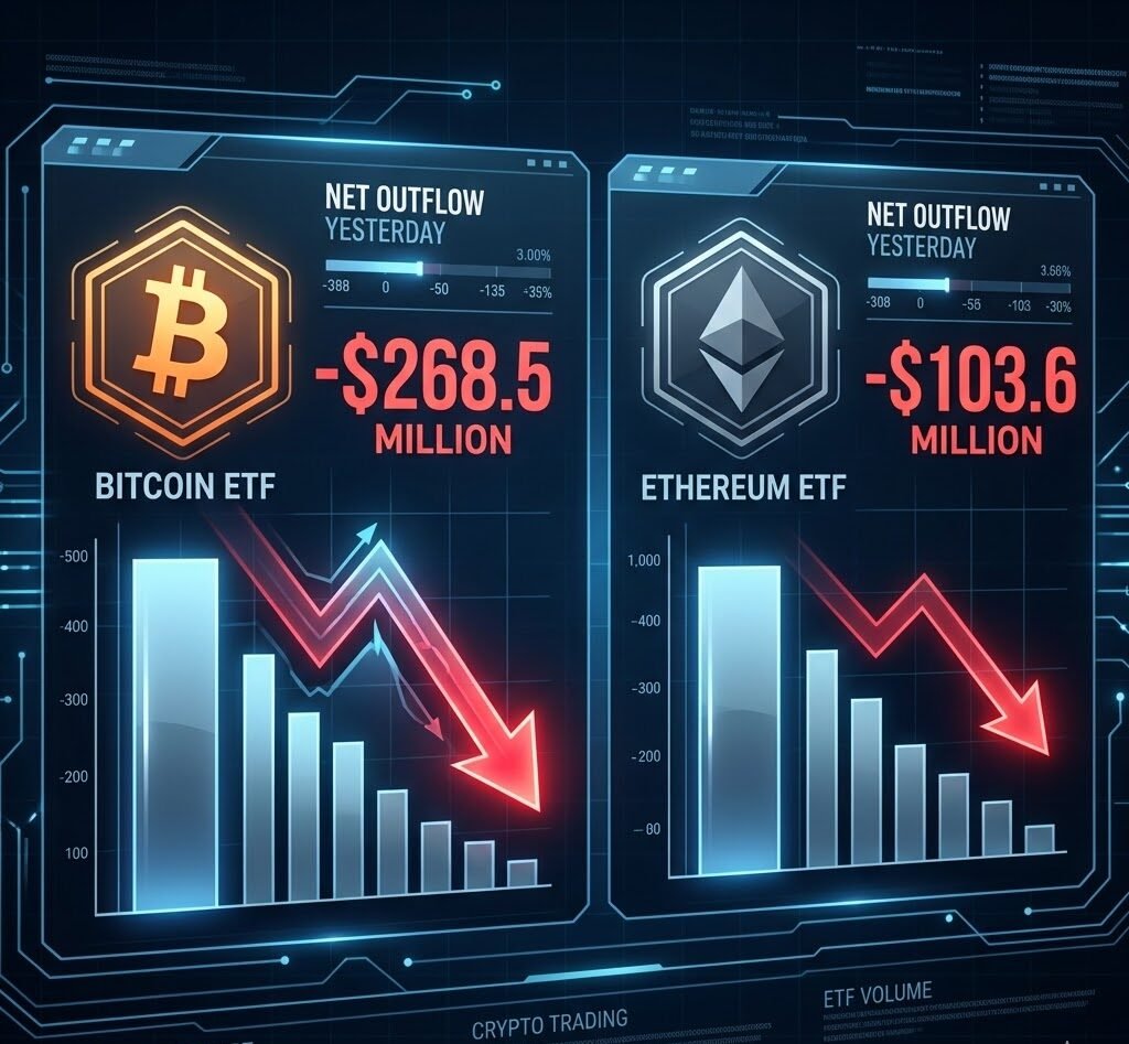 Yesterday, Bitcoin ETF saw a net outflow of $268.5 million, while Ethereum ETF saw a net outflow of $103.6 million.