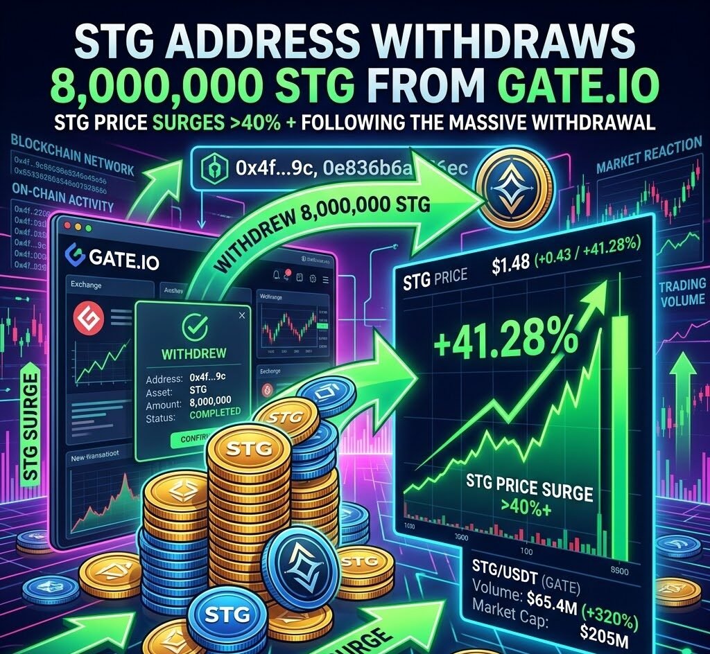 Bullish : An address withdrew 8 million STG from Gate, and the STG price surged over 40%.