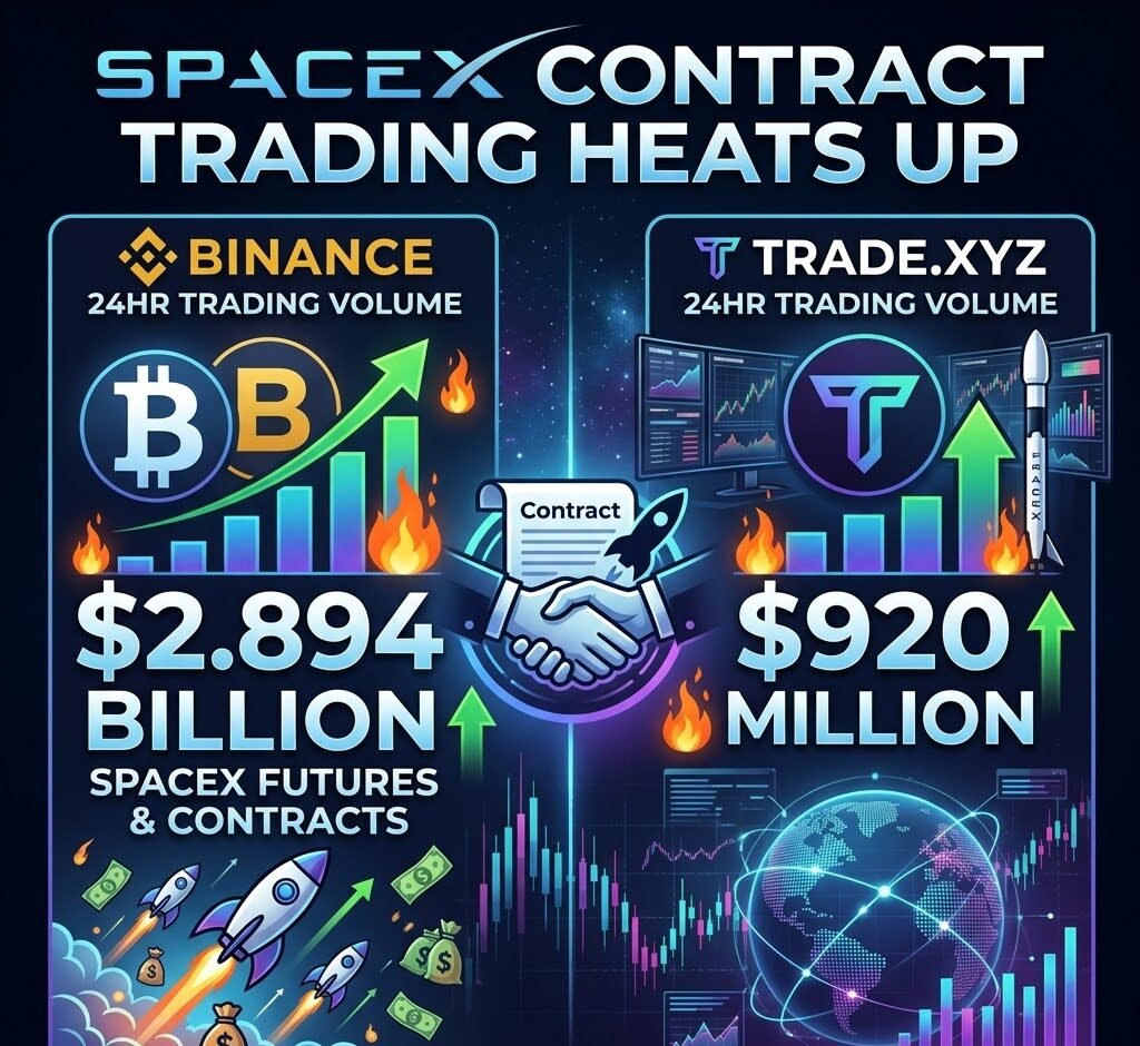 SpaceX Contract Trading Heats Up, with a 24-hour Trading Volume of $2.894 Billion on Binance and $920 Million on Trade.xyz