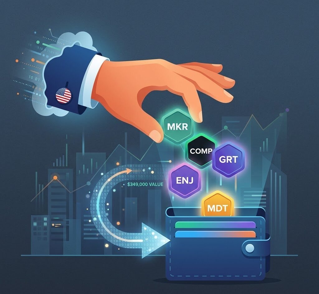 The US government transferred $349,000 worth of cryptocurrency assets, including MKR, COMP, GRT, ENJ, and MDT.