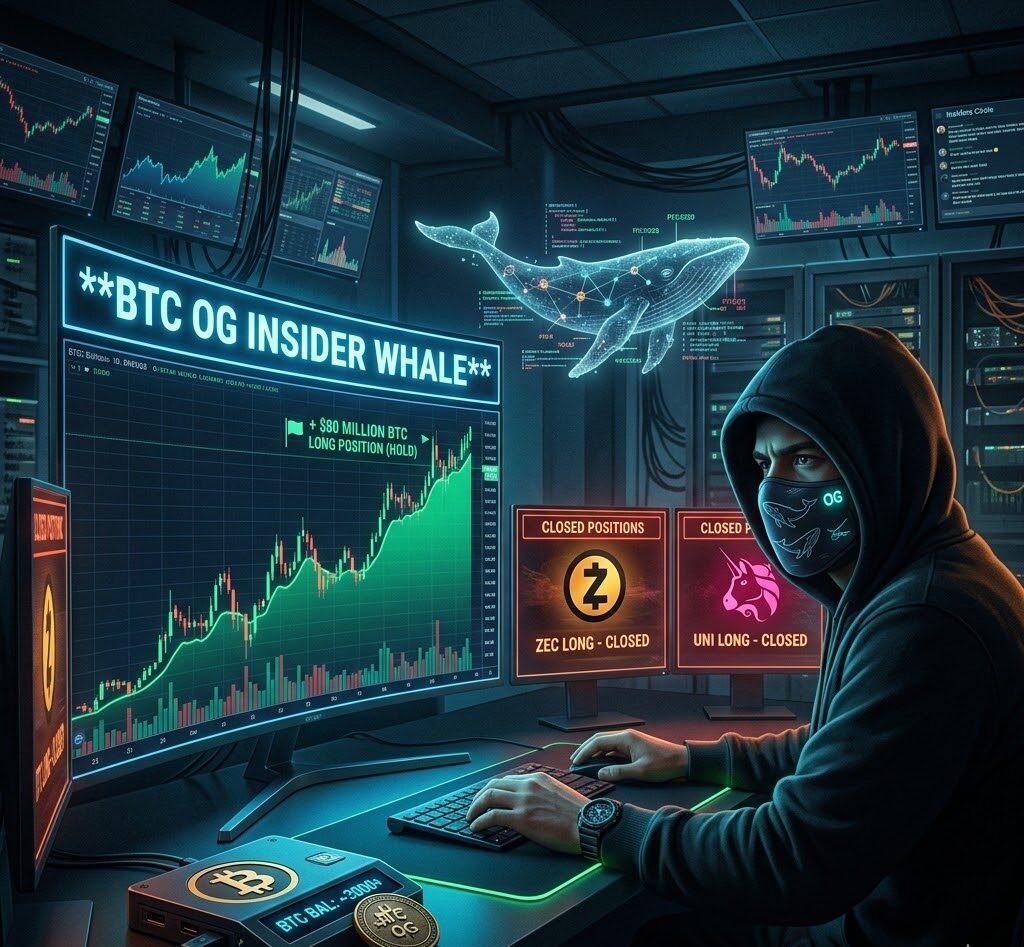 "The 'BTC OG Insider Whale' has closed positions for ZEC and UNI longs, but still holds a $80 million BTC long position"