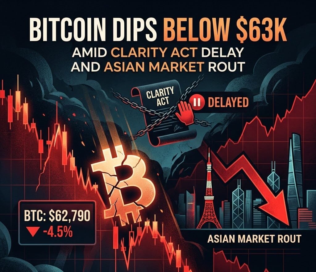 Bitcoin Dips Below $63K Amid Clarity Act Delay and Asian Market Rout