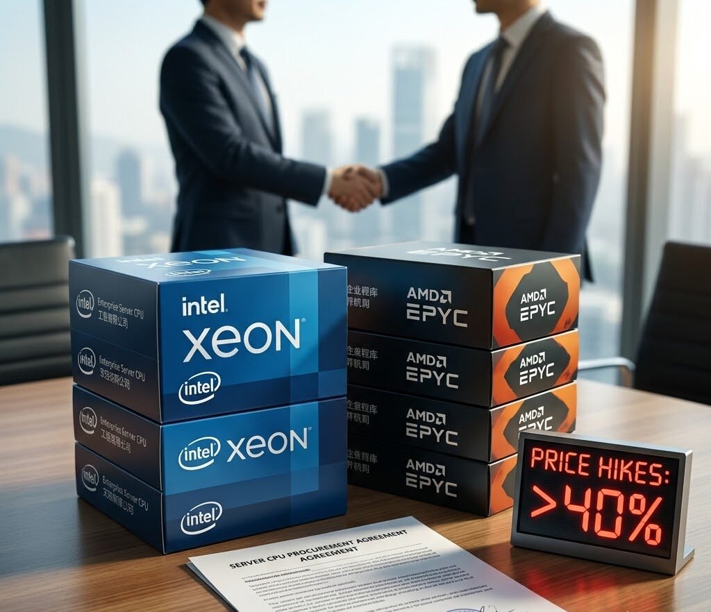Intel and AMD are reportedly signing long-term server CPU procurement agreements with Chinese clients, with some products seeing price hikes of over 40% this year.