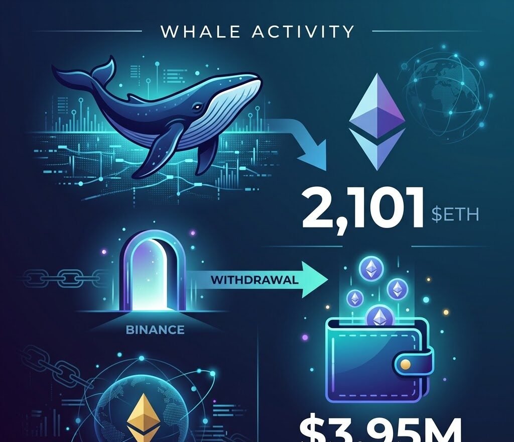 New whale withdraws 2,101 $ETH ($3.95M) from Binance