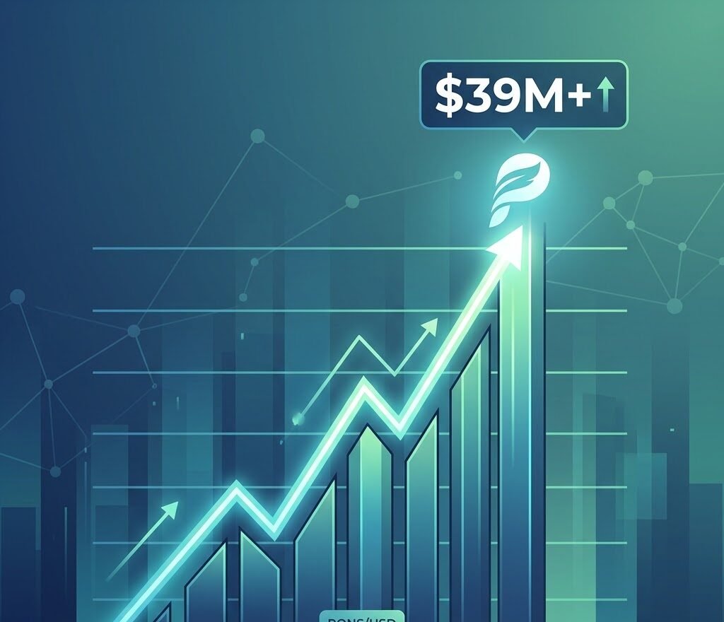 Robinhood Chain ecosystem token PONS briefly surged past $39 million in market capitalization, hitting a new all-time high.