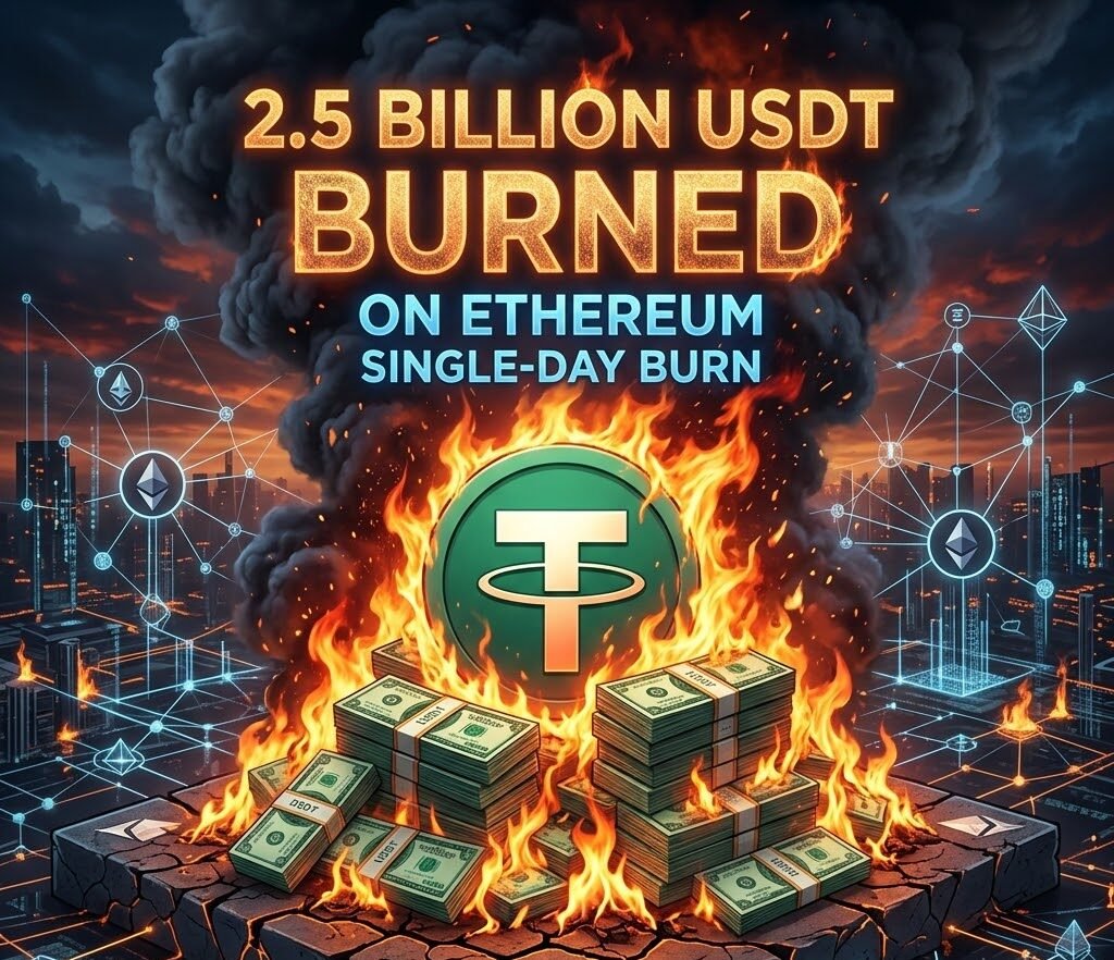 Tether burned 2.5 billion USDT on Ethereum in a single day, marking the largest single-day burn since February.