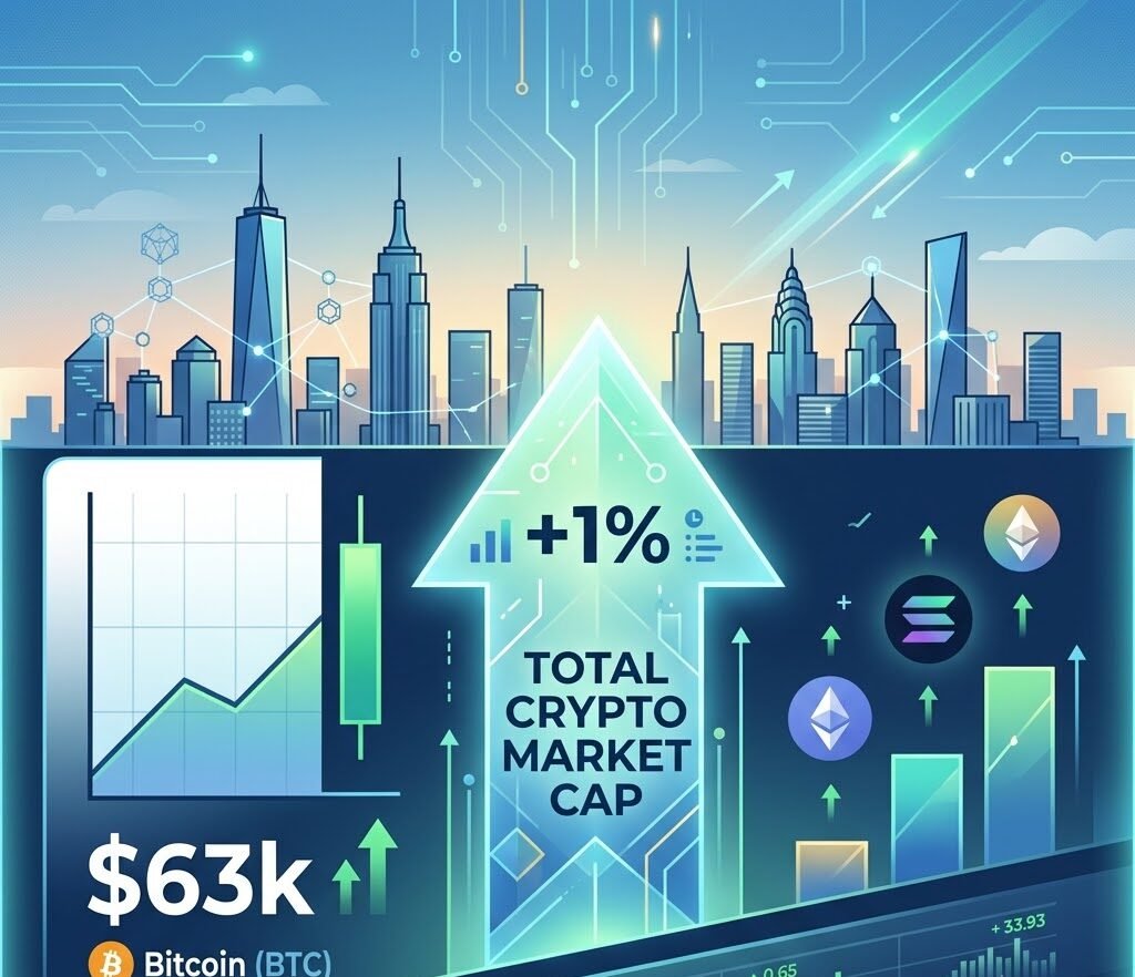 The crypto market posts a minor recovery, with Bitcoin holding steady above $63,000, and total crypto market capitalization rising 1% over the past 24 hours.