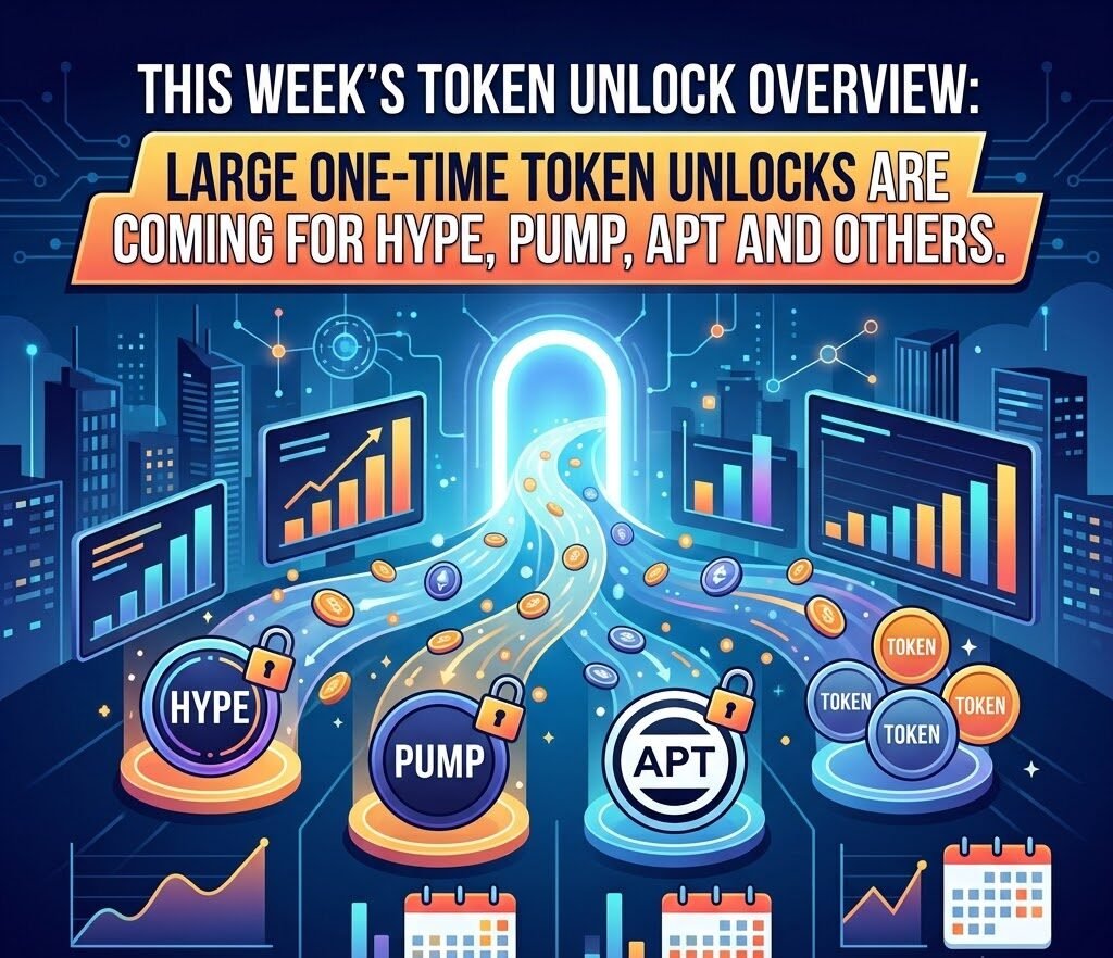 This week's token unlock overview: Large one-time token unlocks are coming for HYPE, PUMP, APT and others.