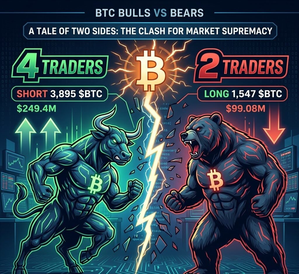 $BTC Bulls vs Bears: 4 Traders Short 3,895 $BTC ($249.4M), 2 Long 1,547 $BTC ($99.08M)