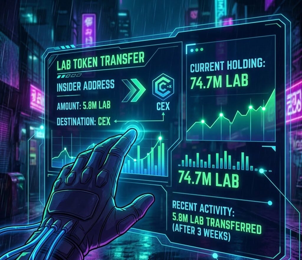 An insider address associated with LAB tokens transferred 5.8 million LAB to a centralized exchange (CEX) again after a three-week interval, and still holds 74.7 million LAB.