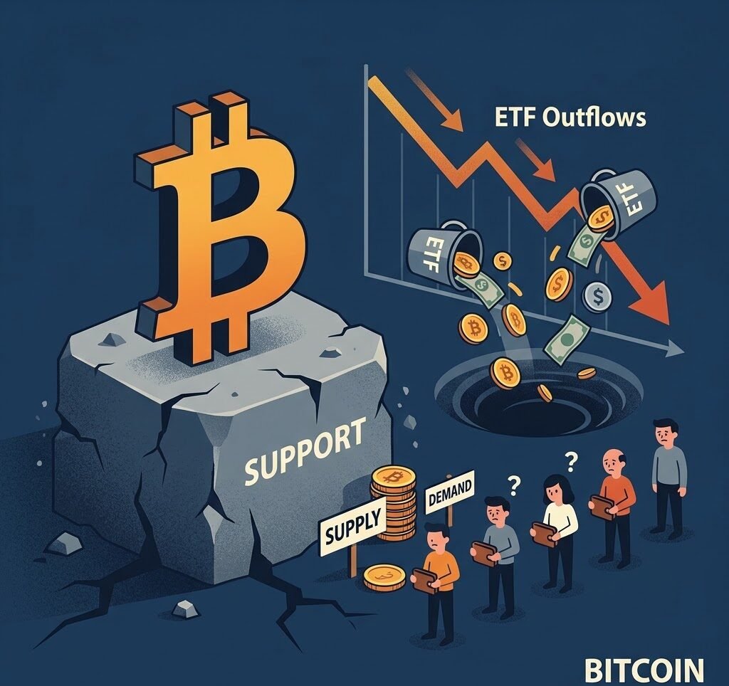 Bitcoin Faces Weak Support Amidst ETF Outflows and Low Demand