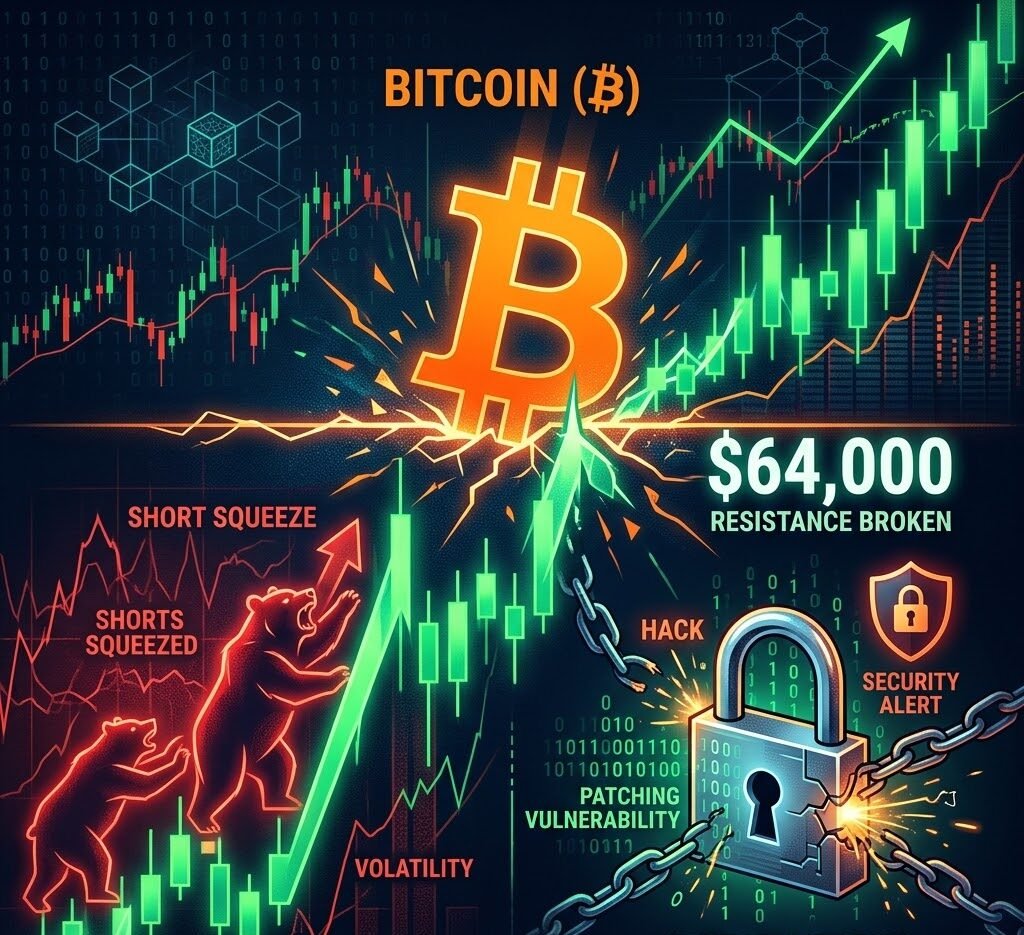 Bitcoin Reclaims $64K Amid Short Squeeze and Security Concerns
