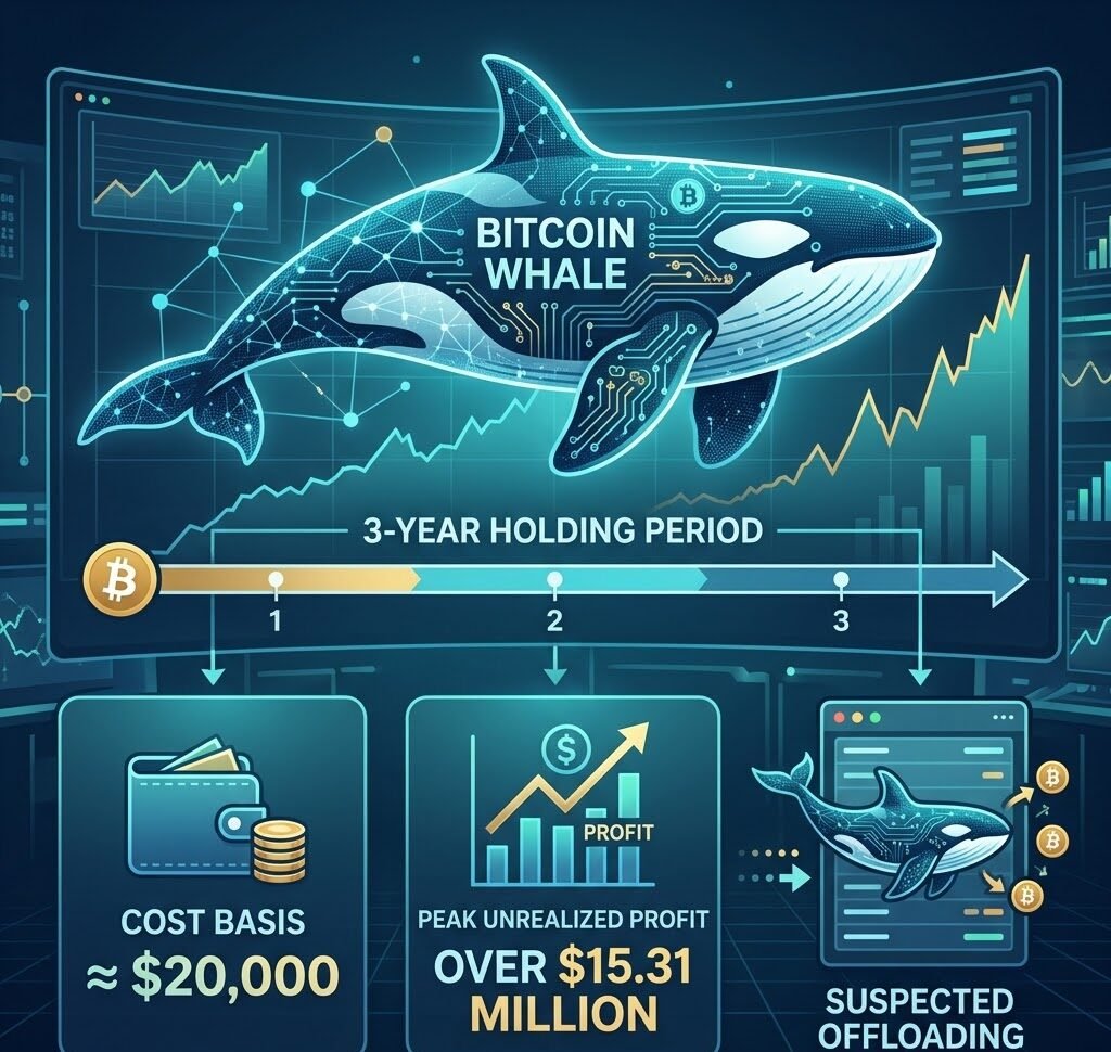 Bitcoin whale who has held BTC for three years is suspected of offloading, with a cost basis of only around $20,000 and once posting an unrealized profit of over $15.31 million.
