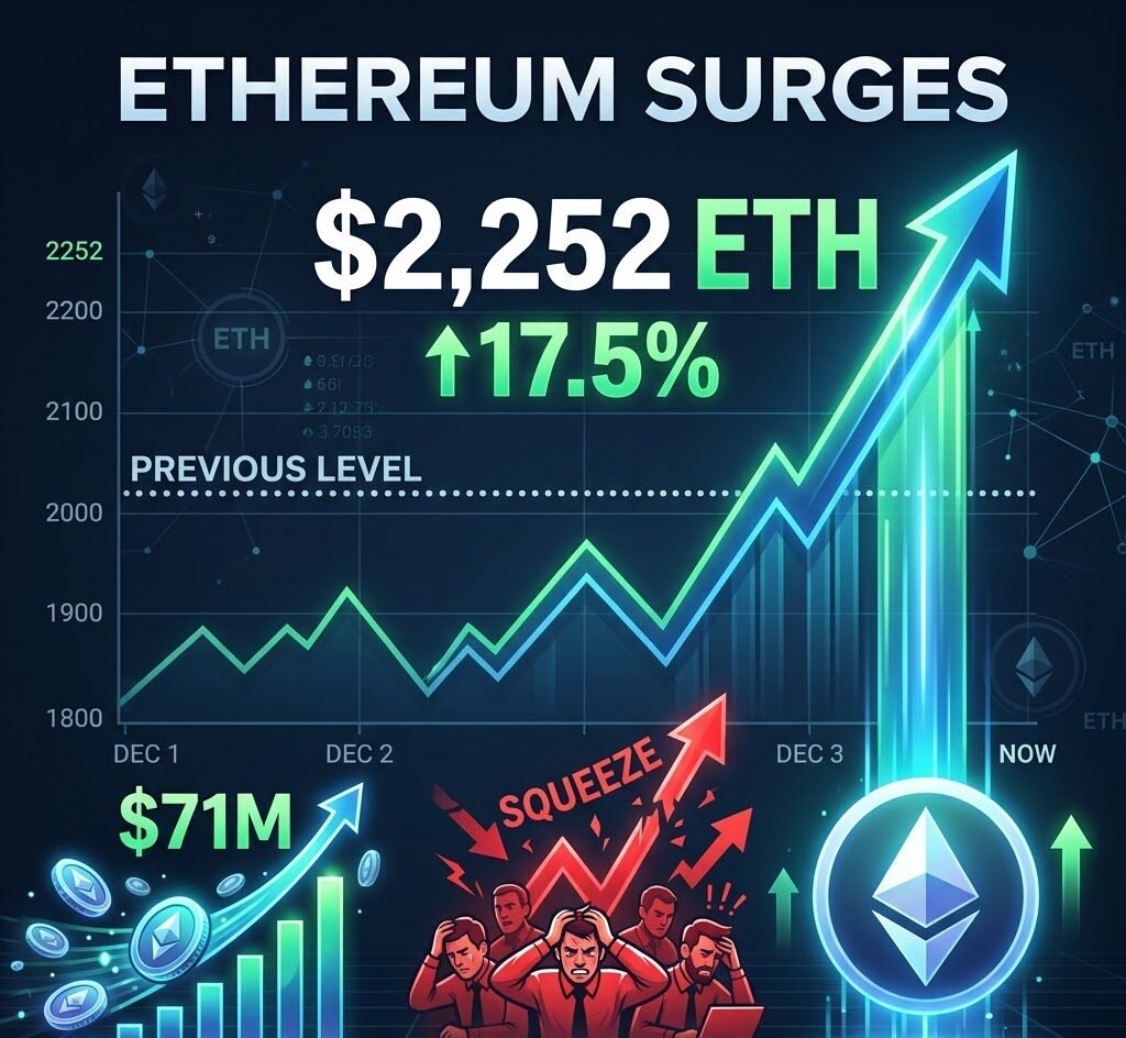 Ethereum Surges 17.5% to $2,252 on $71M ETF Inflows and Short Squeeze