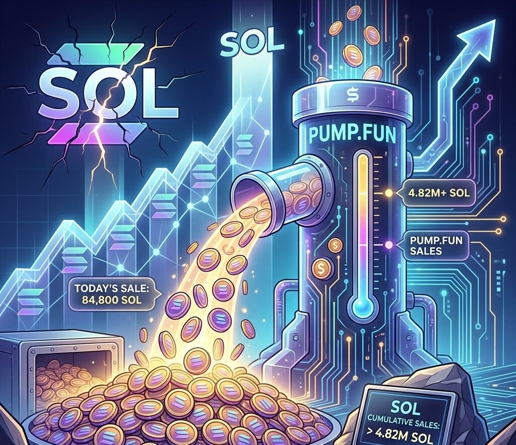 Pump.fun sold an additional 84,800 SOL today, pushing its cumulative sales past 4.82 million SOL.
