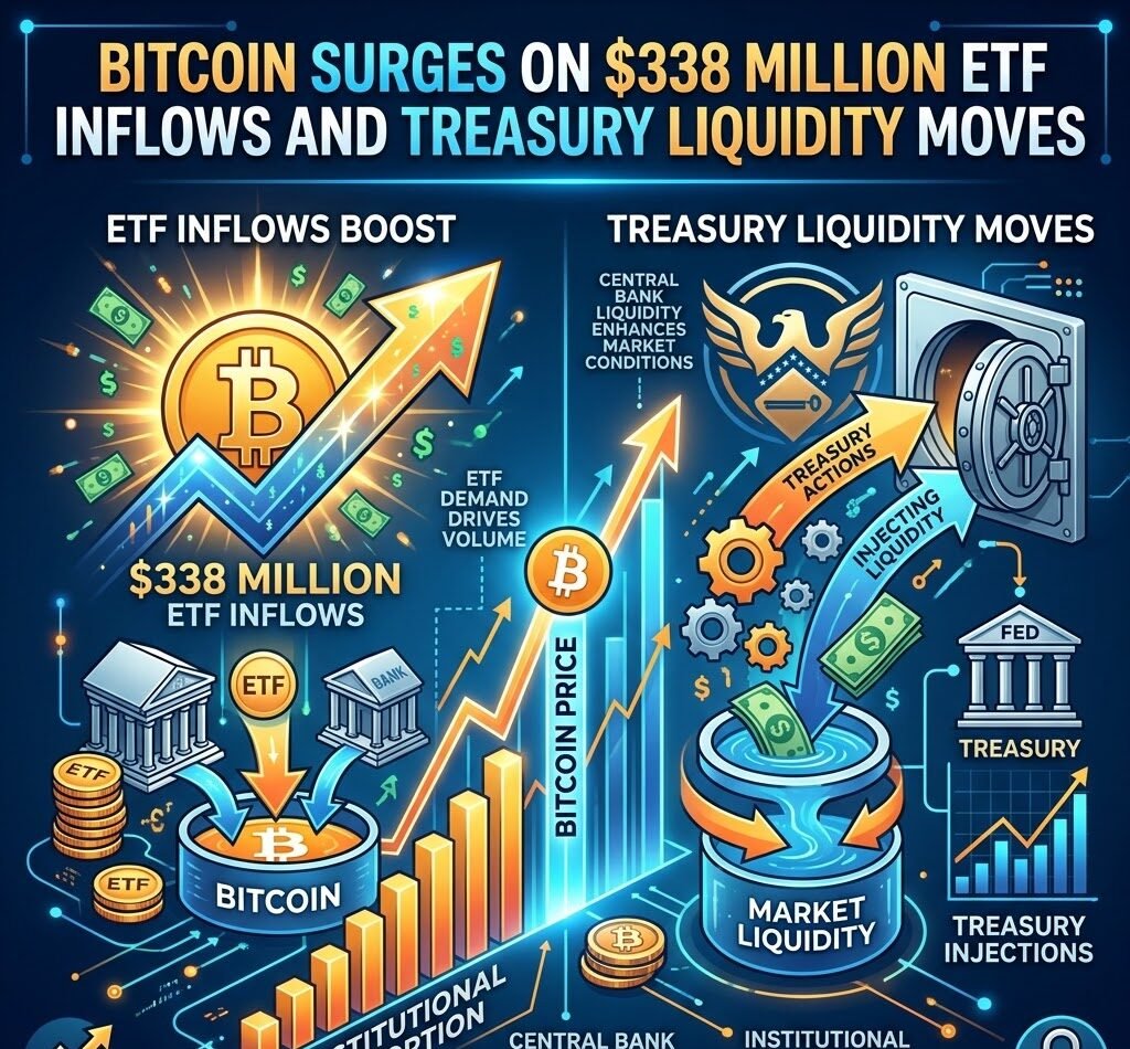 Bitcoin Surges on $338 Million ETF Inflows and Treasury Liquidity Moves