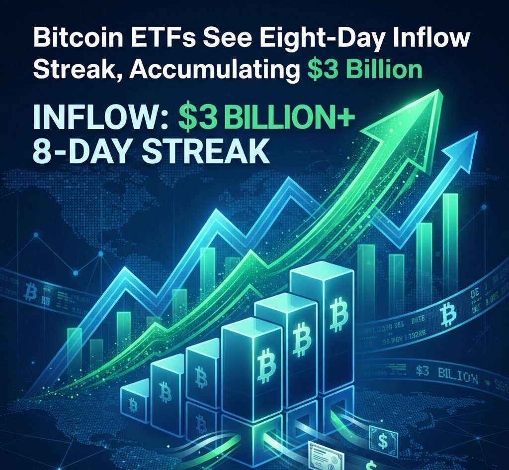 Bitcoin ETFs See Eight-Day Inflow Streak, Accumulating $3 Billion