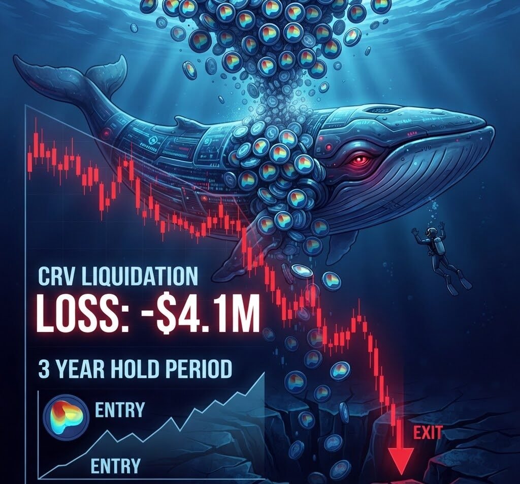 A crypto whale liquidated their entire CRV position after holding it for 3 years, incurring a loss of $4.1 million.