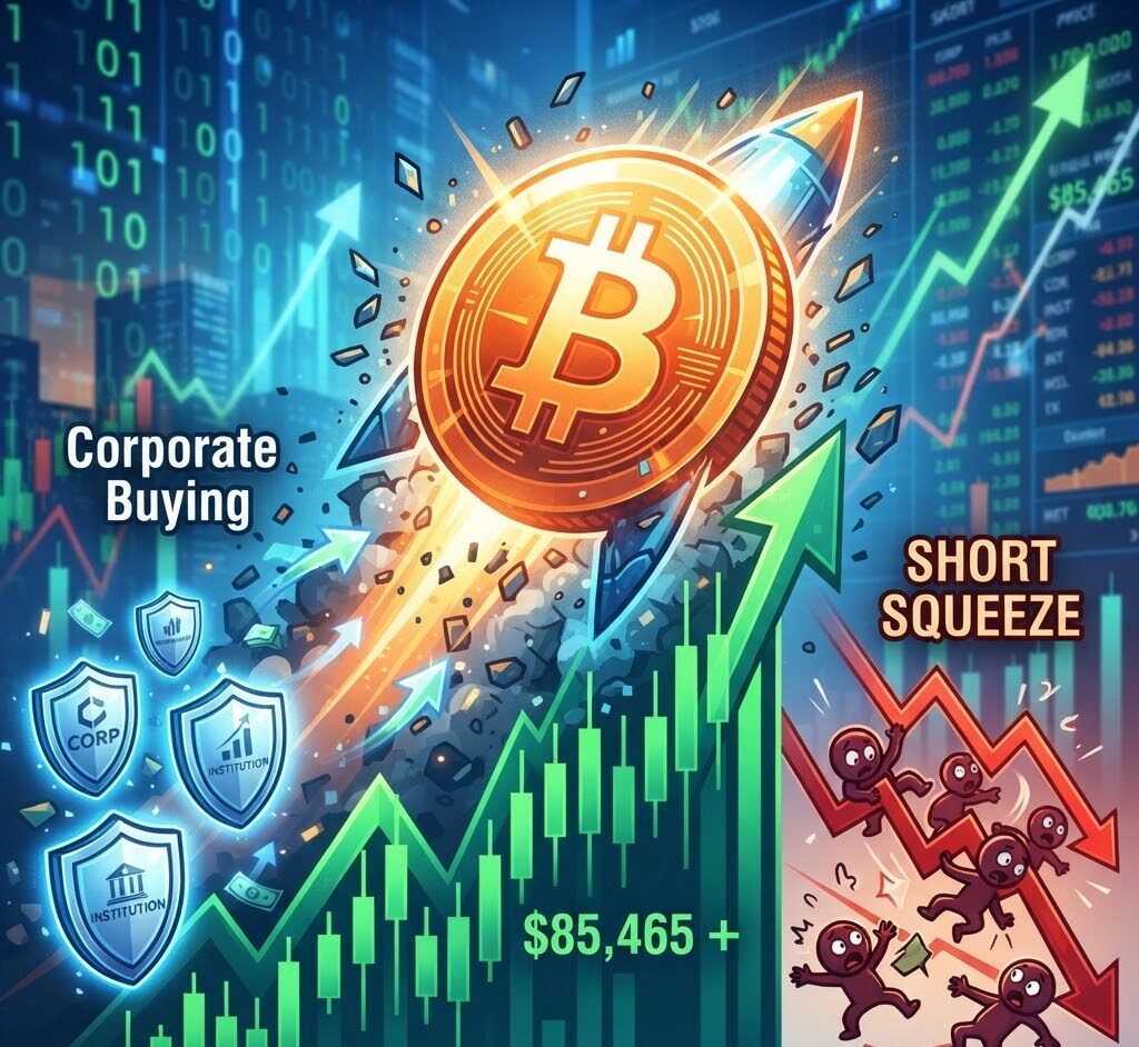 Bitcoin Surges Past $85K on Corporate Buying and Short Squeeze