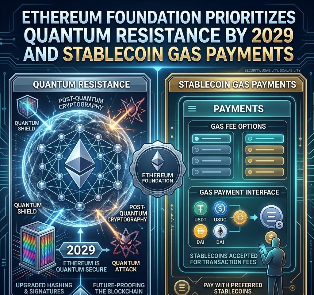 Ethereum Foundation Prioritizes Quantum Resistance by 2029 and Stablecoin Gas Payments