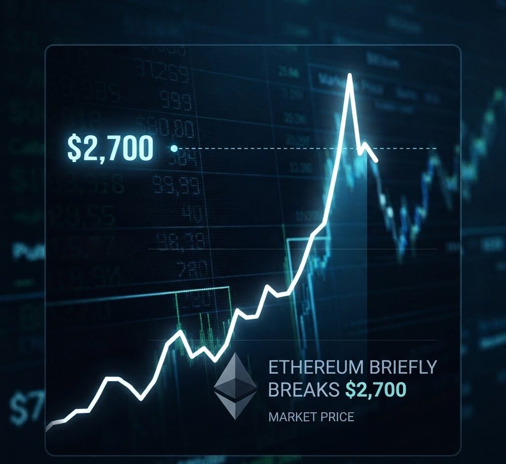 Ethereum briefly breaks through $2,700