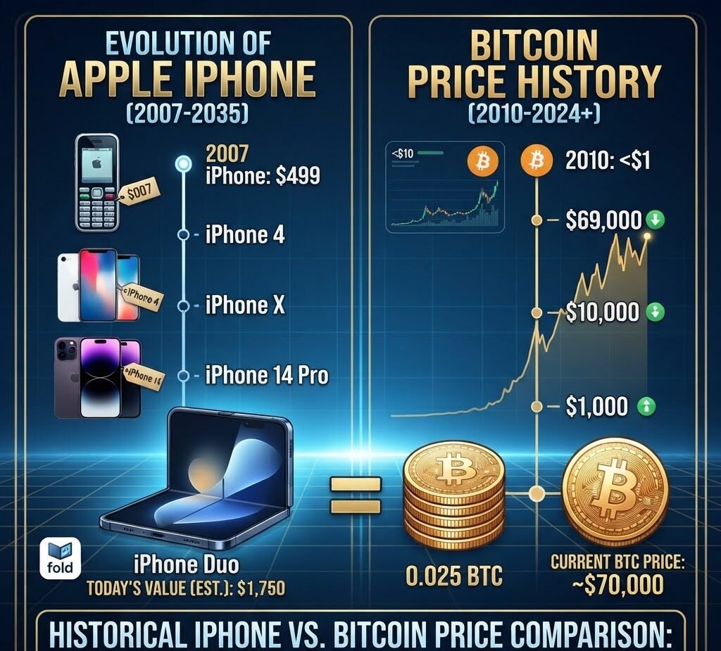 Historical iPhone vs. Bitcoin Price Comparison: The foldable iPhone Duo is worth 0.025 BTC