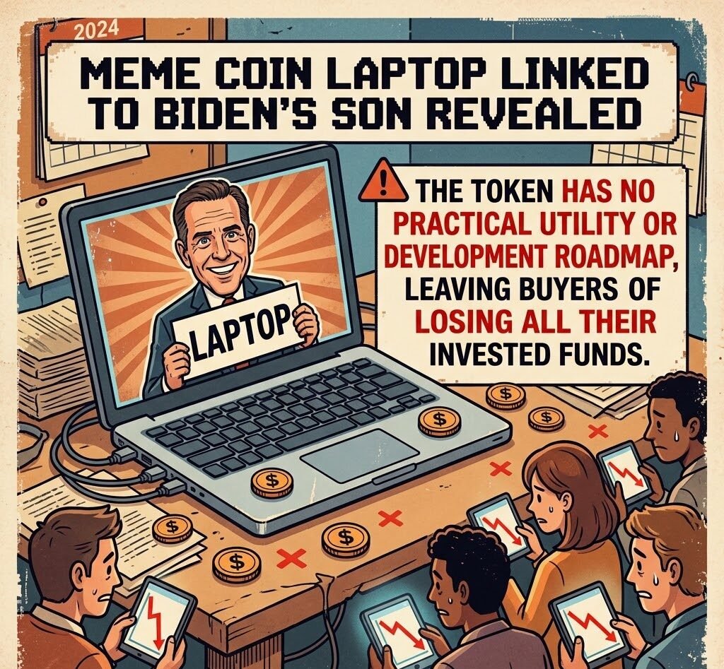 Meme coin LAPTOP linked to Biden’s son revealed: The token has no practical utility or development roadmap, leaving buyers at risk of losing all their invested funds.