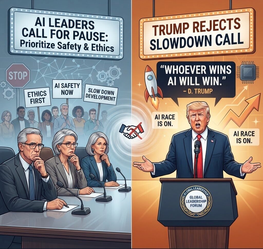 Three major AI giants have collectively called for a slowdown in AI development, but Trump directly rejected the call, stating: "Whoever wins AI will win"